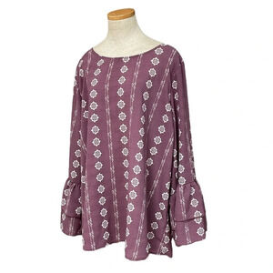 ODDY Top Women's 16 Plum Purple NWT Print Curvy Fit Blouse Long Sleeve